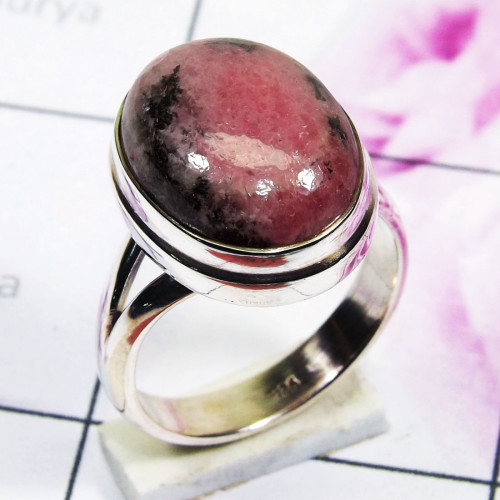 Rhodonite H - PSR854 - 925 Sterling Silver Plain Ring Made In Indian Factory