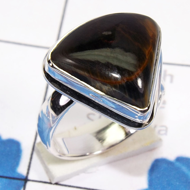 Tiger Eye D - PSR850 - Indian Factory Made Plain Setting Ring 925 Sterling Sil Tiger Eye D - PSR850 - Indian Factory Made Plain Setting Ring 925 Sterling Sil