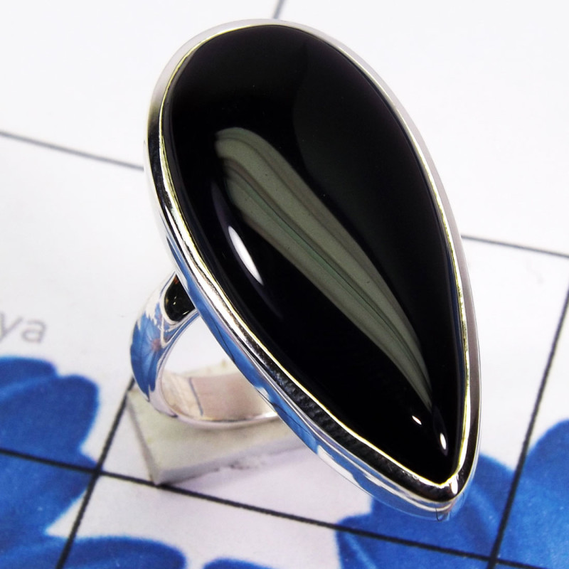 Black Onyx Cab F - PSR850 - Indian Factory Made Plain Setting Ring 925 Sterling Sil