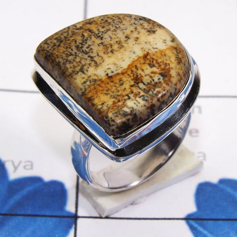 Picture Jasper O - PSR850 - Indian Factory Made Plain Setting Ring 925 Sterling Sil Picture Jasper O - PSR850 - Indian Factory Made Plain Setting Ring 925 Sterling Sil