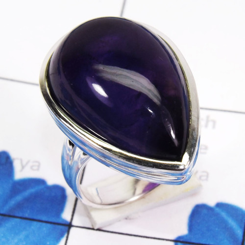 Amethyst Cab C - PSR847 - Beautiful Plain Setting Ring 925 Sterling Silver Made I