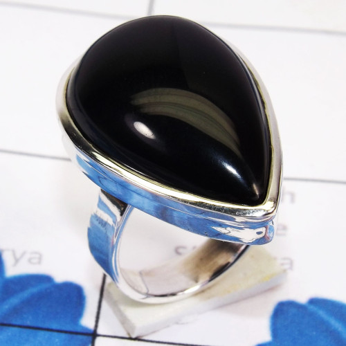 Black Onyx D - PSR847 - Beautiful Plain Setting Ring 925 Sterling Silver Made I