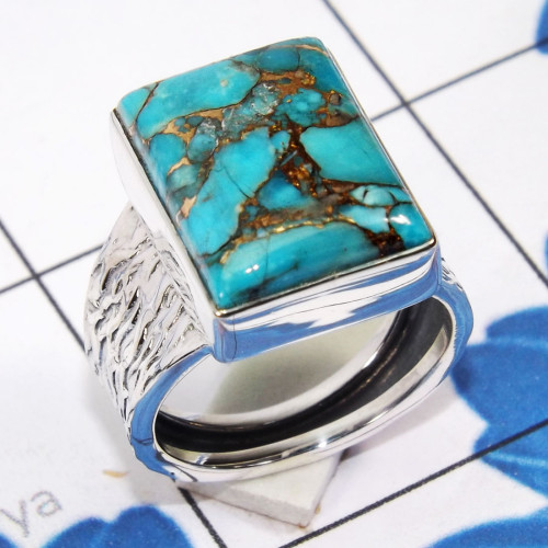 Blue Copper Turquoise O - RSS957 - Copper Blue Turquoise Beautiful Ring With 925 Sterling Blue Copper Turquoise O - RSS957 - Copper Blue Turquoise Beautiful Ring With 925 Sterling