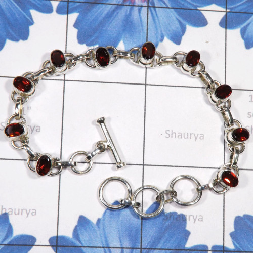 Garnet cut C - SPB910 - Exclusive Cut & Cab Gemstone Bracelets With 925 Sterlin