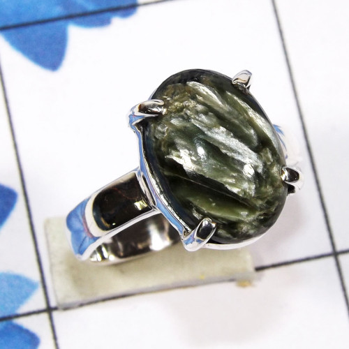 Seraphinite A - SPR956 - Beautiful Prong Setting Ring Indian Factory Made With 9