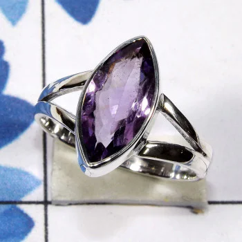 Amethyst Cut F - PSR846 - Lovely Plain Setting Ring With 925 Sterling Silver & Mu Amethyst Cut F - PSR846 - Lovely Plain Setting Ring With 925 Sterling Silver & Mu