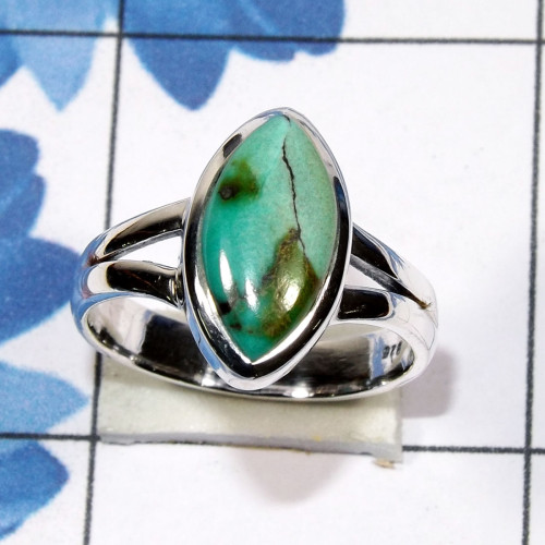 blue copper Turquoise O - PSR846 - Lovely Plain Setting Ring With 925 Sterling Silver & Mu blue copper Turquoise O - PSR846 - Lovely Plain Setting Ring With 925 Sterling Silver & Mu