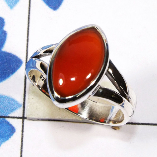 Red Onyx C - PSR845 - 925 Sterling Silver Plain Setting Ring With Geniune Gem