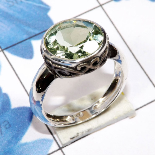 Green Amethyst Cut A - SDR747 - Indian Factory Made Designer Ring With 925 Sterling Sil
