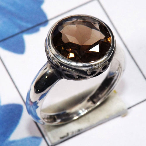 Smokey Cut B - SDR747 - Indian Factory Made Designer Ring With 925 Sterling Sil