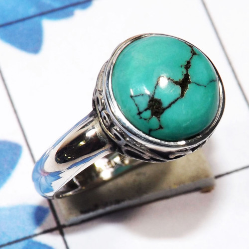 Tibet Turquoise D - SDR747 - Indian Factory Made Designer Ring With 925 Sterling Sil