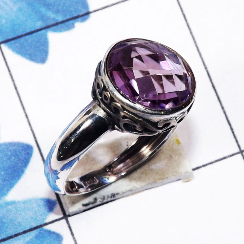 Amethyst Cut O - SDR747 - Indian Factory Made Designer Ring With 925 Sterling Sil