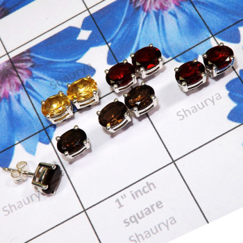 5 Pair Multi Cut Gemstone C - SSE921 - 925 Sterling Silver Wholesale Stud Earrings With Geniun