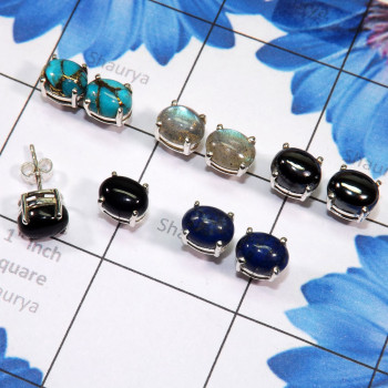 5 Pair Multi Cab Gemstone E - SSE921 - 925 Sterling Silver Wholesale Stud Earrings With Geniun