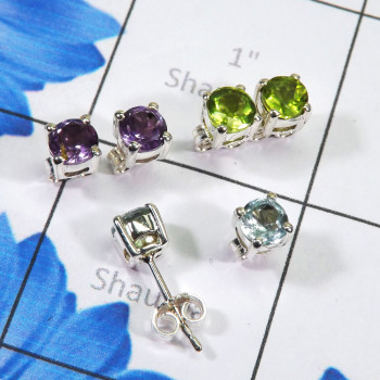 3 pair Multi Cut Gemstone G - SSE920 - Wholesale 5 Pairs of Multi Cut Gemstone Stud Earrings W