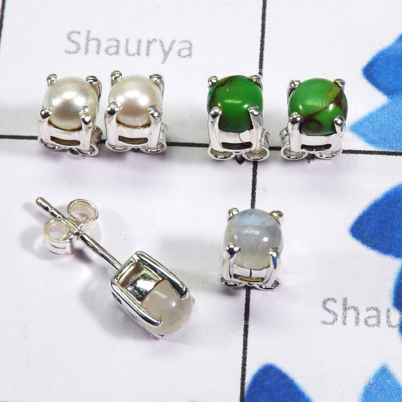 3 Pair Multi Cut Gemstone A - SSE919 - Indian Factory Made Wholesale 5 Pairs Of 925 Sterling S