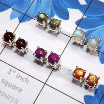 5 Pair Multi Cab Gemstone B - SSE919 - Indian Factory Made Wholesale 5 Pairs Of 925 Sterling S