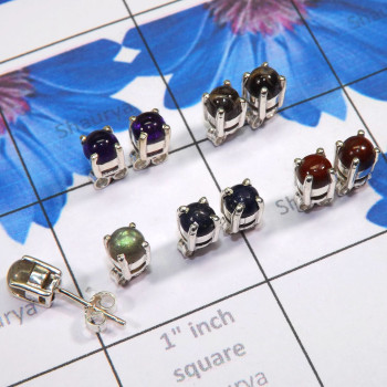 5 Pair Multi Cab Gemstone C - SSE919 - Indian Factory Made Wholesale 5 Pairs Of 925 Sterling S