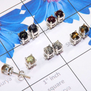 5 Pair Multi Cab Gemstone D - SSE919 - Indian Factory Made Wholesale 5 Pairs Of 925 Sterling S
