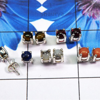 5 Pair Multi Cab Gemstone E - SSE919 - Indian Factory Made Wholesale 5 Pairs Of 925 Sterling S