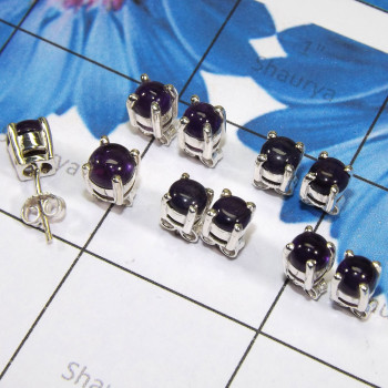 5 Pair Amethyst Cab Gemstone G - SSE919 - Indian Factory Made Wholesale 5 Pairs Of 925 Sterling S