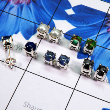 5 pair Multi Cab Gemstone O - SSE919 - Indian Factory Made Wholesale 5 Pairs Of 925 Sterling S