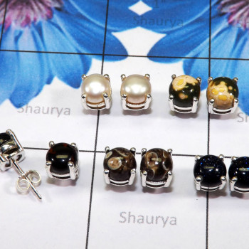 5 Pair Multi Cab Gemstone A - SSE918 - Lovely Wholesale 5 Pairs With 925 Sterling Silver India 5 Pair Multi Cab Gemstone A - SSE918 - Lovely Wholesale 5 Pairs With 925 Sterling Silver India