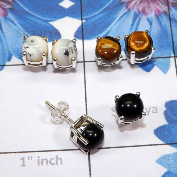 3 Pair Multi Cab Gemstone B - SSE918 - Lovely Wholesale 5 Pairs With 925 Sterling Silver India