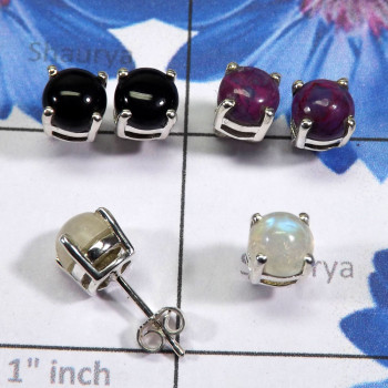 3 Pair Multi Cab Gemstone D - SSE918 - Lovely Wholesale 5 Pairs With 925 Sterling Silver India