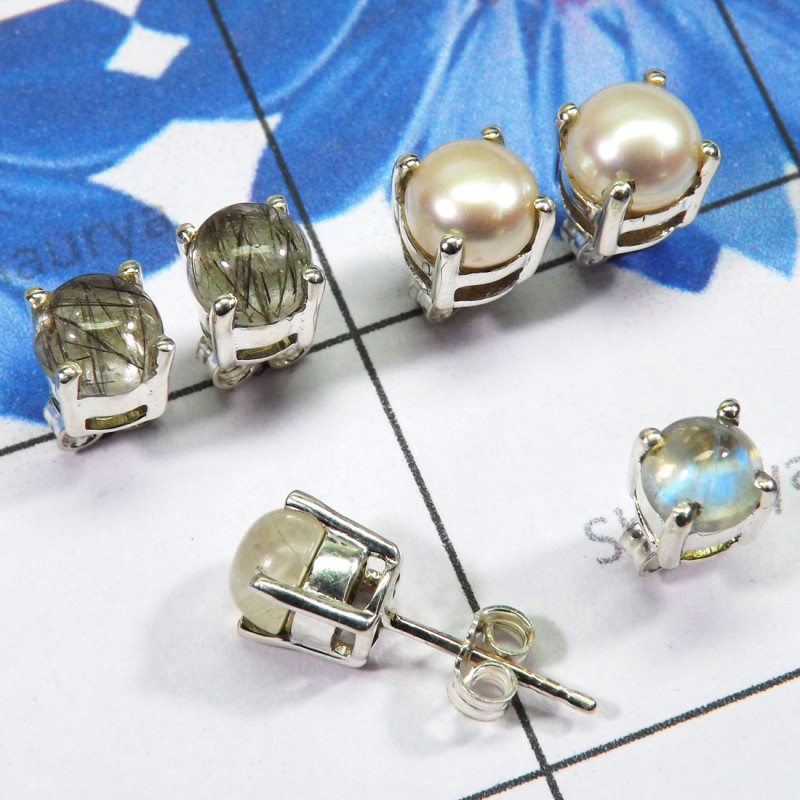 3 Pair Multi Cab Gemstone F - SSE918 - Lovely Wholesale 5 Pairs With 925 Sterling Silver India 3 Pair Multi Cab Gemstone F - SSE918 - Lovely Wholesale 5 Pairs With 925 Sterling Silver India