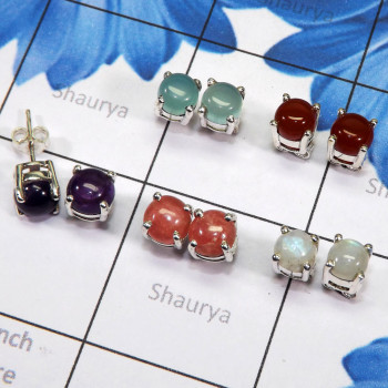5 Pair Multi Cab Gemstone O - SSE918 - Lovely Wholesale 5 Pairs With 925 Sterling Silver India