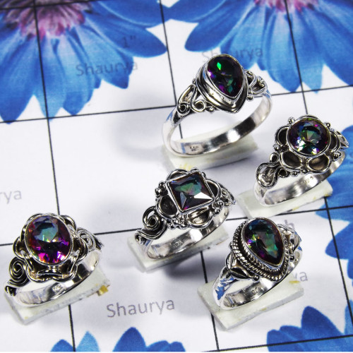 5 Pcs Mystic Topaz E - SVP848 - Wholesale 5Pcs Beautiful Multi Designed Rings With 925 