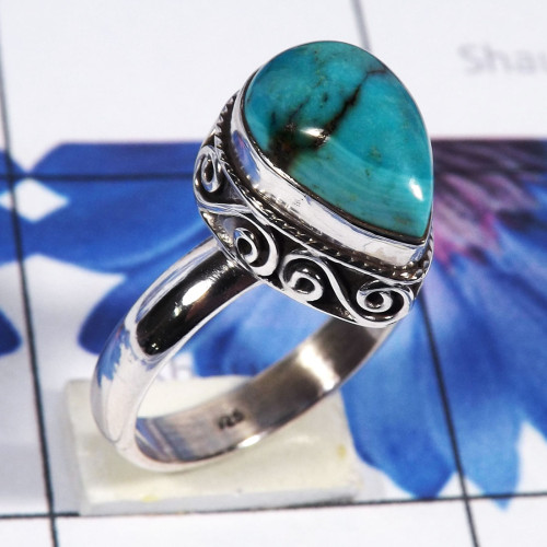 Tibet Turquoise D - RSS950-Semiprecious Faceted Gemstone Solid 925 Silver Handmade Designer Ring