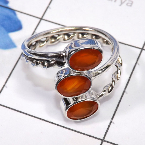 Carnelian Cut A - RSS946 - Geniune Multi Cut Gemstone Designed Rings of 925 Sterli