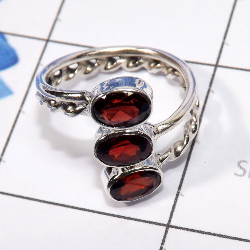 Garnet Cut B - RSS946 - Geniune Multi Cut Gemstone Designed Rings of 925 Sterli