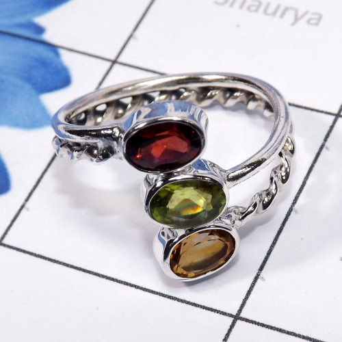 Multi Cut Gemstone C - RSS946 - Geniune Multi Cut Gemstone Designed Rings of 925 Sterli
