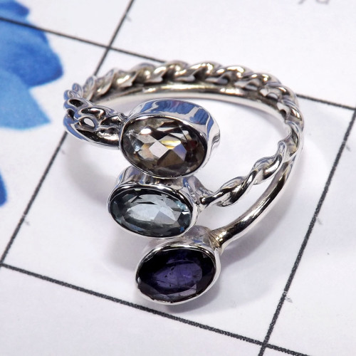 Multi Cut Gemstone E - RSS946 - Geniune Multi Cut Gemstone Designed Rings of 925 Sterli