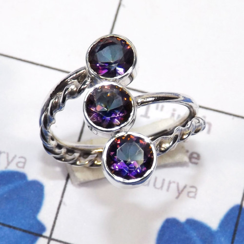Mystic Quartz F - RSS946 - Geniune Multi Cut Gemstone Designed Rings of 925 Sterli