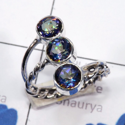 Mystic Quartz cut G - RSS946 - Geniune Multi Cut Gemstone Designed Rings of 925 Sterli