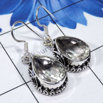 Crystal Quartz E - SDE794-Fabulous Multi Cut Gemstone Designed Earrings With 925 St Crystal Quartz E - SDE794-Fabulous Multi Cut Gemstone Designed Earrings With 925 St