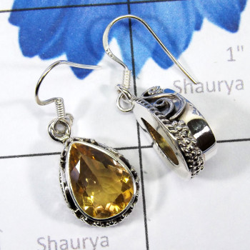 Citrine Cut O - SDE794-Fabulous Multi Cut Gemstone Designed Earrings With 925 St Citrine Cut O - SDE794-Fabulous Multi Cut Gemstone Designed Earrings With 925 St