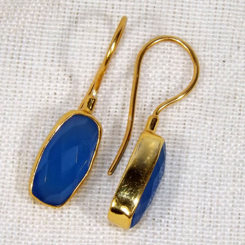 Blue Chalcedony B - BGE996-7x14mm Cushion Checker Cut Gemstone Gold Plated 18 crt 92 Blue Chalcedony B - BGE996-7x14mm Cushion Checker Cut Gemstone Gold Plated 18 crt 92