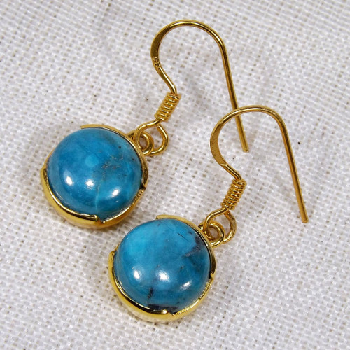 Blue Turquoise C - BGE994-10mm Round Cabochon Gemstone 925 Sterling Silver 18 crt G Blue Turquoise C - BGE994-10mm Round Cabochon Gemstone 925 Sterling Silver 18 crt G