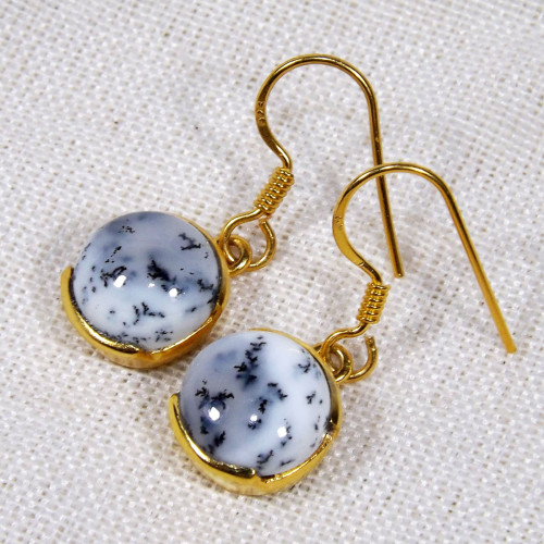Dendritic Agate J - BGE994-10mm Round Cabochon Gemstone 925 Sterling Silver 18 crt G