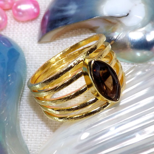 Smokey Cut B - BGR999-5x10MM Marquise 925 Sterling Silver 18CRT Gold Plated Rin Smokey Cut B - BGR999-5x10MM Marquise 925 Sterling Silver 18CRT Gold Plated Rin