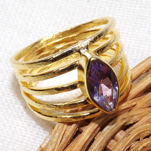 Amethyst Cut D - BGR999-5x10MM Marquise 925 Sterling Silver 18CRT Gold Plated Rin Amethyst Cut D - BGR999-5x10MM Marquise 925 Sterling Silver 18CRT Gold Plated Rin