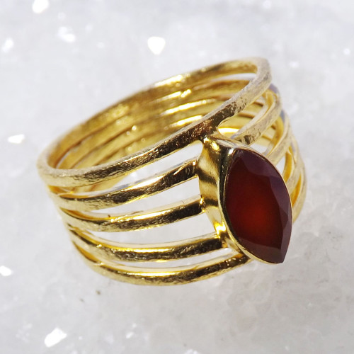 Carnelian cut E - BGR999-5x10MM Marquise 925 Sterling Silver 18CRT Gold Plated Rin Carnelian cut E - BGR999-5x10MM Marquise 925 Sterling Silver 18CRT Gold Plated Rin