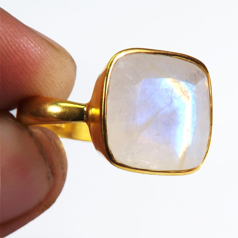 Rainbow Moonstone A - BGR984-12MM Cushion Multi Gemstones Indian Factory Made Rings of Rainbow Moonstone A - BGR984-12MM Cushion Multi Gemstones Indian Factory Made Rings of