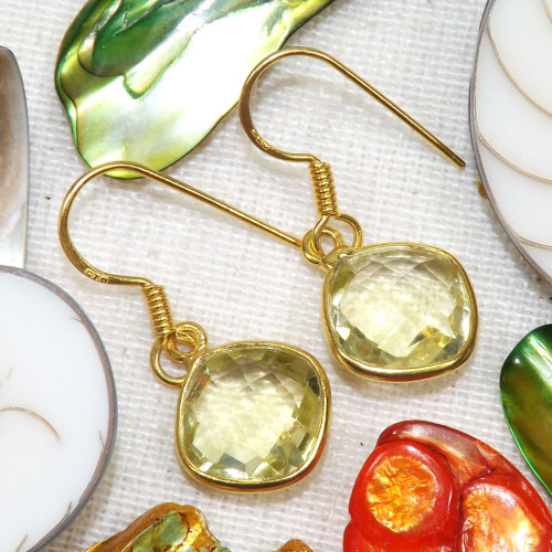 Lemon quartz cut D - BGE991-10MM Cushion Wonderful Earrings Made In Indian Factory of Lemon quartz cut D - BGE991-10MM Cushion Wonderful Earrings Made In Indian Factory of