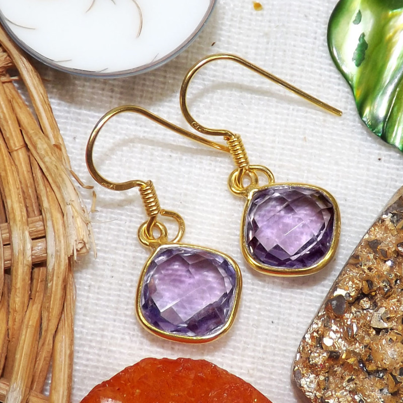 Amethyst Cut E - BGE991-10MM Cushion Wonderful Earrings Made In Indian Factory of